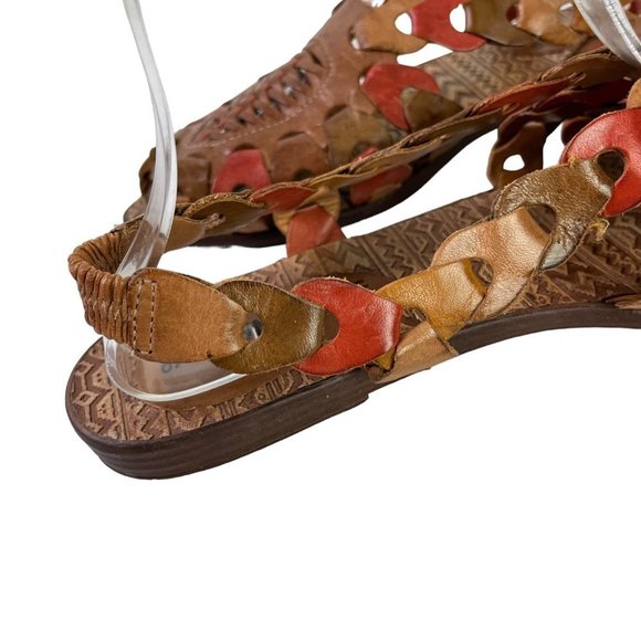 Mainframe Main Frame Women's 30137 Link Boho Peep Toe Genuine Leather Flats 9 M - Picture 13 of 16